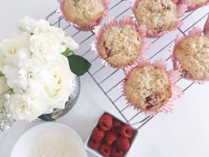 Coconut muffins with raspberries serve 2