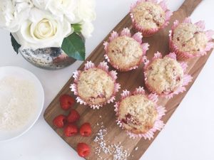 Coconut muffins with raspberries serve1